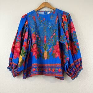 NWT Farm Rio Tropical Tapestry Colorful Boho Peasant Blouse Womens Small